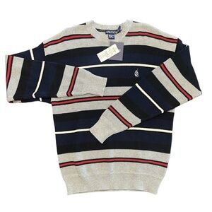 VTG deadstock late 90s Y2K Nautical striped preppy dadcore grandpa sweater NWT S